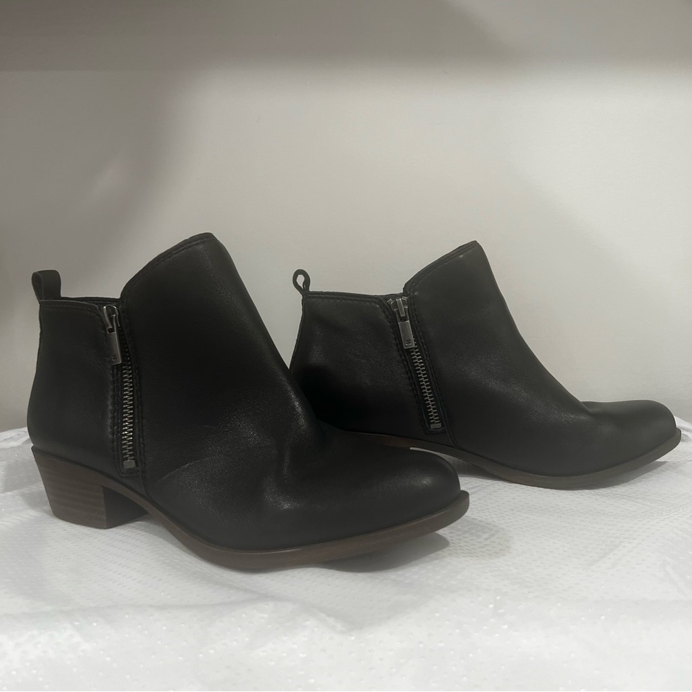 Lucky Brand Basel Leather Bootie Women’s Sz 7.5W Black - Picture 1 of 15